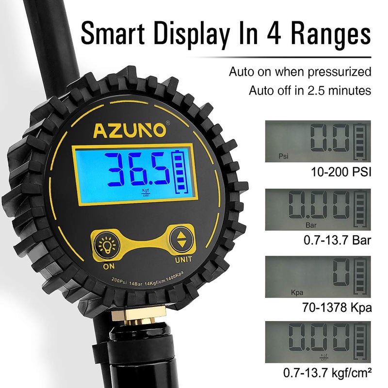 AZUNO Digital Bicycle Tire Inflator Gauge with Auto-Select Valve Type - Presta and Schrader Air Compressor Tool - Image 3